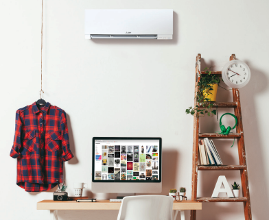 Wall-mounted mini-split HVAC system installed in a living room